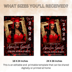 Red Graduation Welcome Sign with Photo for Him and Her, Class of 2026 High School College Party Poster Sign, Canva Printable Template