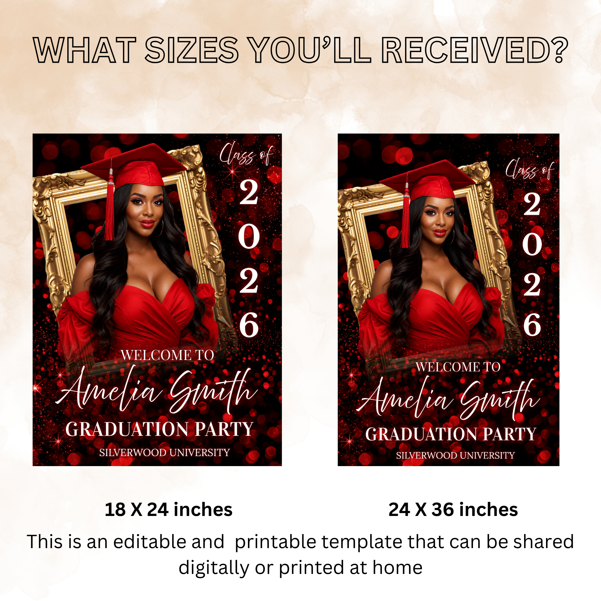 Red Graduation Welcome Sign with Photo for Him and Her, Class of 2026 High School College Party Poster Sign, Canva Printable Template