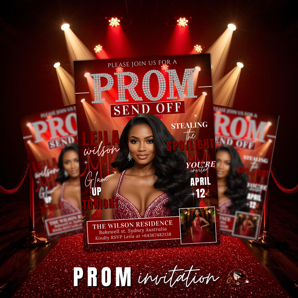 Prom Send Off Party Invitation, Prom Queen with photo invite, Girls Prom Night Flyer, Red Carpet Magazine Style Digital Printable Template