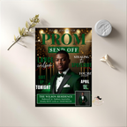 Green Prom Send Off Invitation, Prom King Party with photo invite, Boys Senior Prom Night Flyer, Magazine Style Digital Printable Template