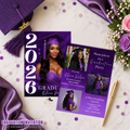 Purple Graduation Invitation with Photo, Class of 2026 Grad Party Announcement Invite for Him and Her, Printable Editable Digital Template