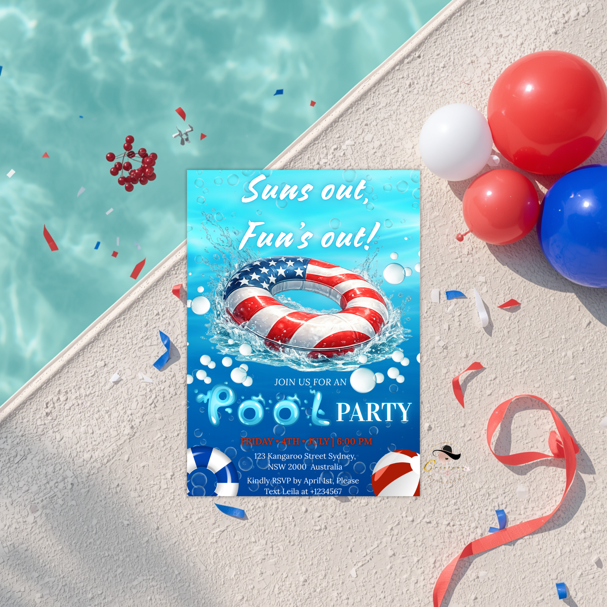4th of July Pool Party Invitation, Summer BBQ Cookout Invite, USA Independence Day Party, Patriotic Invite, Canva Digital Printable Template