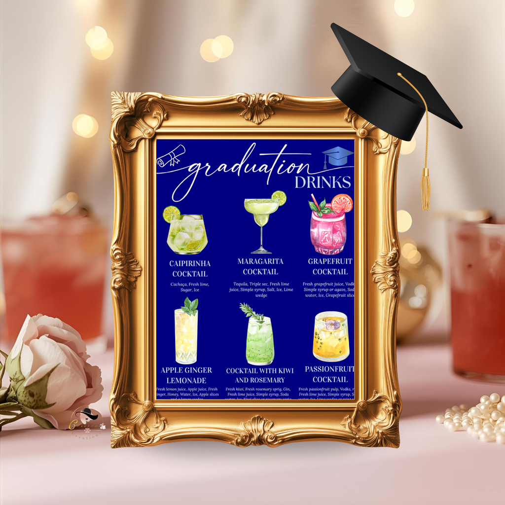 Blue Graduation Drink Sign Template, Signature Drinks Menu, Class of 2026 Bar Menu, Grad Drink Station, Editable Canva Digital Printable