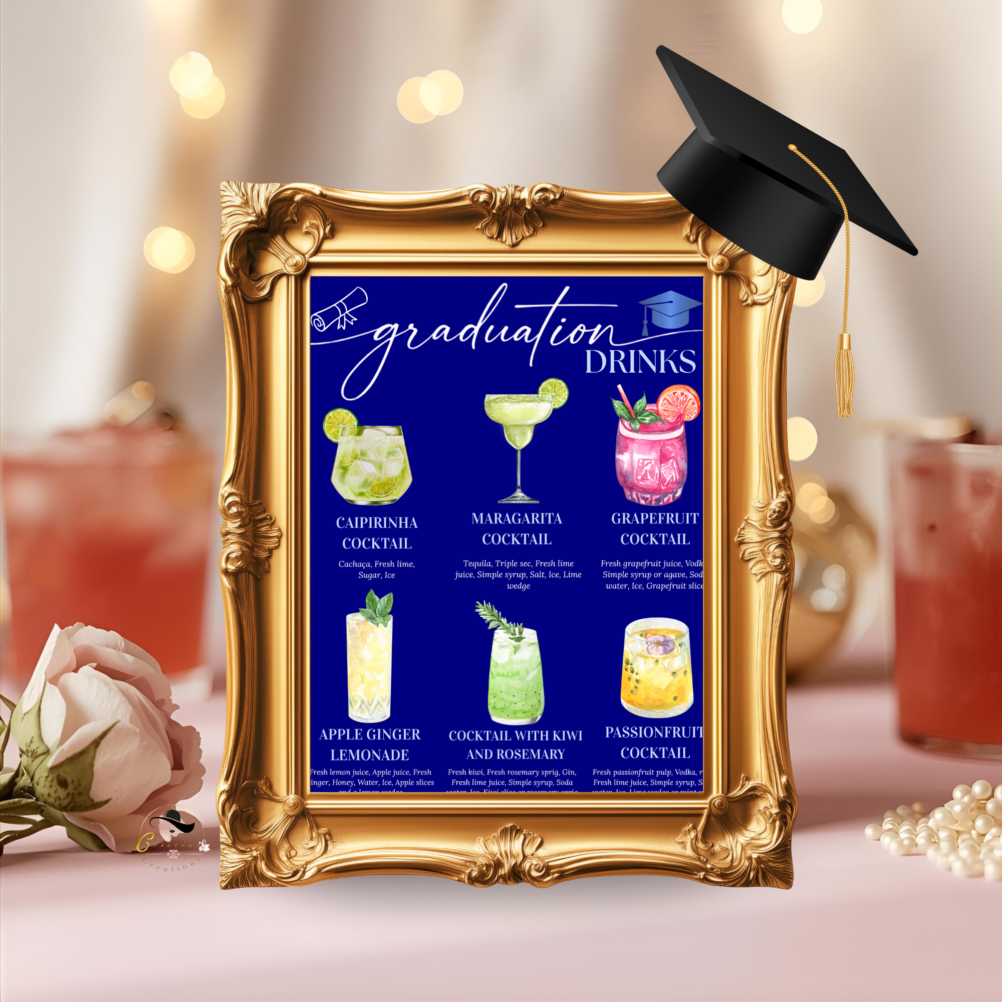 Blue Graduation Drink Sign Template, Signature Drinks Menu, Class of 2026 Bar Menu, Grad Drink Station, Editable Canva Digital Printable