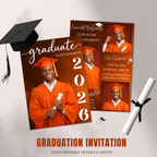 Orange Senior Graduation Invitation, Boy High School Grad with photo invite, Class of 2026, Graduates Flyer Card, Digital Printable Template