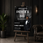 Fathers Day Welcome Sign with Photo, Tuxedo Gentleman Party Sign, Male Poster Sign, Birthday Retirement, Black Printable Editable Template