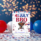 4th of July BBQ Cookout Invitation, Independence Day Patriotic Fireworks Party Invite, Red White Blue Printable Digital Template