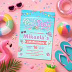 Pool Party Birthday Invitation for Girl, Kids Summer Beach Party Invite, Aloha Luau Invite, Printable Digital Editable Canva Template