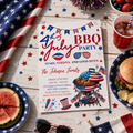 4th of July BBQ Party Invitation, Patriotic Cookout Party Invite, Independence Day Fireworks, Red White Blue Printable Digital Template
