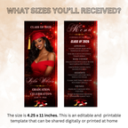 Red Graduation Menu Template with Photo, Class of 2026 Menu Card, Elegant Senior Grad Party Menu for Him and Her, Editable Canva Printable