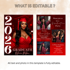 Red Graduation Invitation with Photo, Class of 2026 Grad Party Announcement Invite, Printable Editable Digital Template for Him and Her