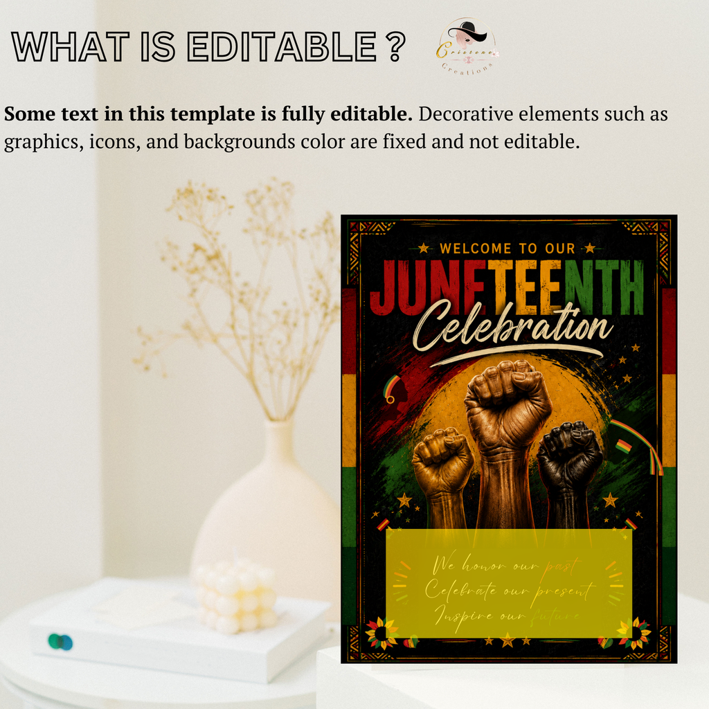 Juneteenth Welcome Sign, June 19th Black Freedom Day Party Poster Sign, BBQ Cookout Sign, Emancipation Day Sign, Printable Canva Template