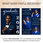 Blue Senior Graduation Invitation, Boy High School Grad with photo invite, Class of 2026, Graduates Flyer Card, Digital Printable Template