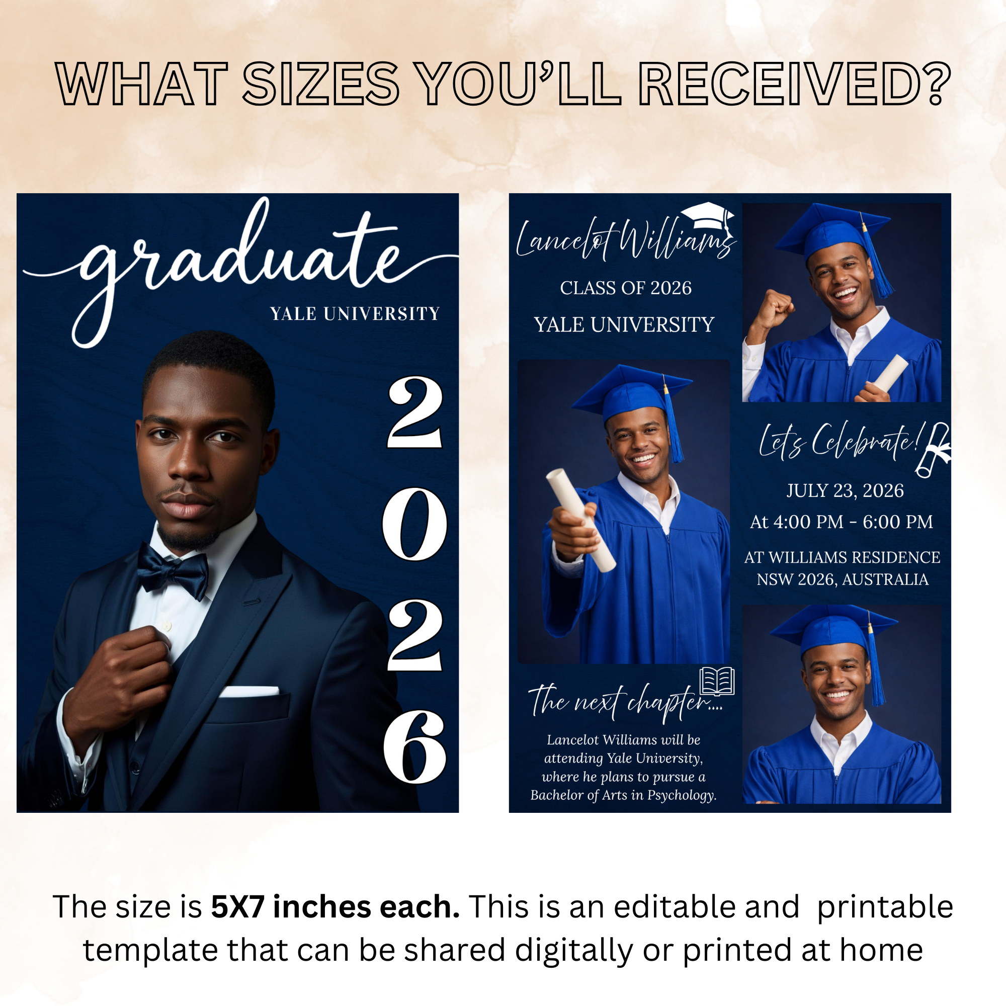 Blue Senior Graduation Invitation, Boy High School Grad with photo invite, Class of 2026, Graduates Flyer Card, Digital Printable Template