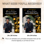 Graduation Welcome Party Sign, Senior Grad Poster Sign with photo, Class 2026 Woman Man Graduates Sign, Black Gold Printable Template