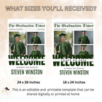 Newspaper Boy Graduation Welcome Party Sign, Senior Grad Announcement Sign with photo, High School Graduates Sign, Green Printable Template