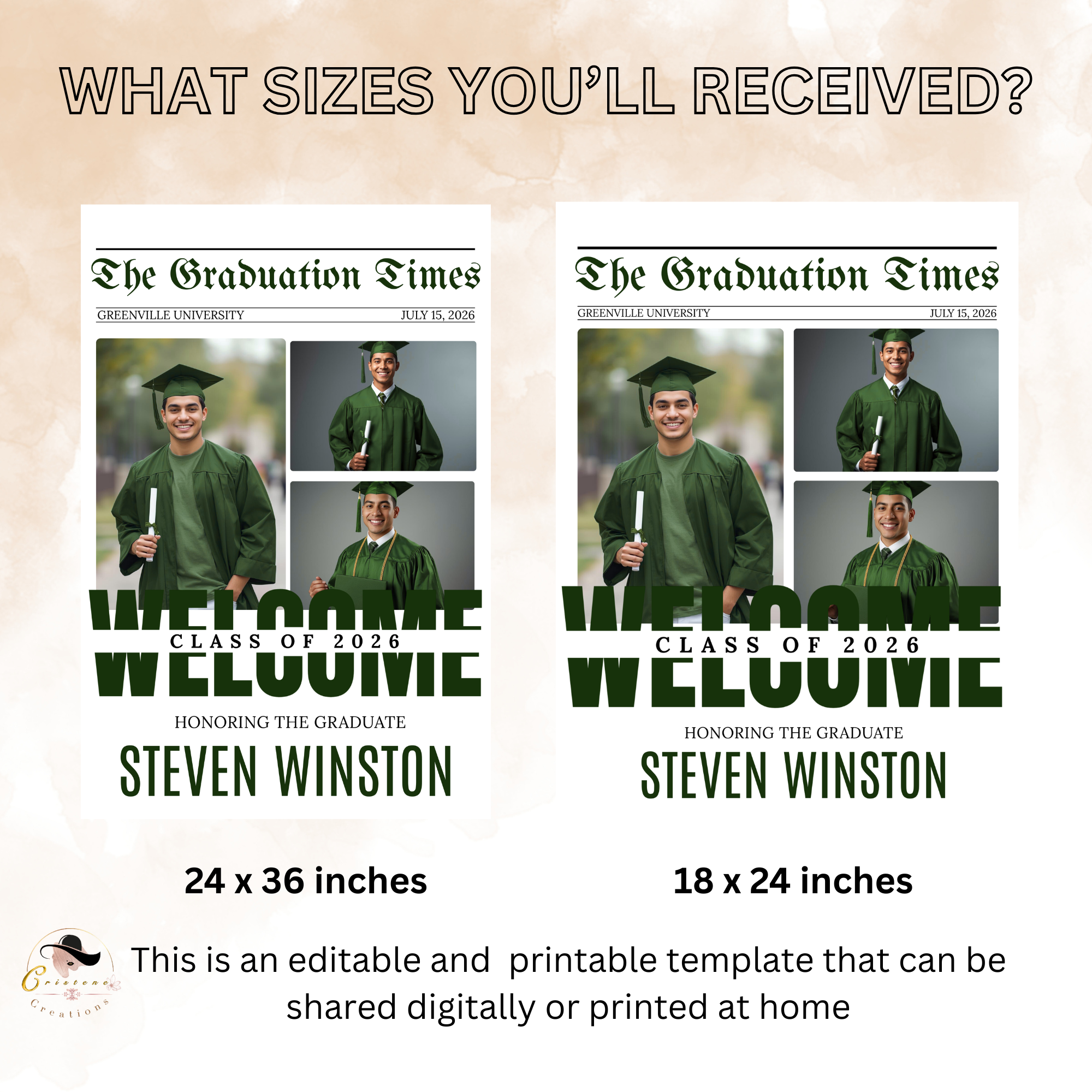 Newspaper Boy Graduation Welcome Party Sign, Senior Grad Announcement Sign with photo, High School Graduates Sign, Green Printable Template