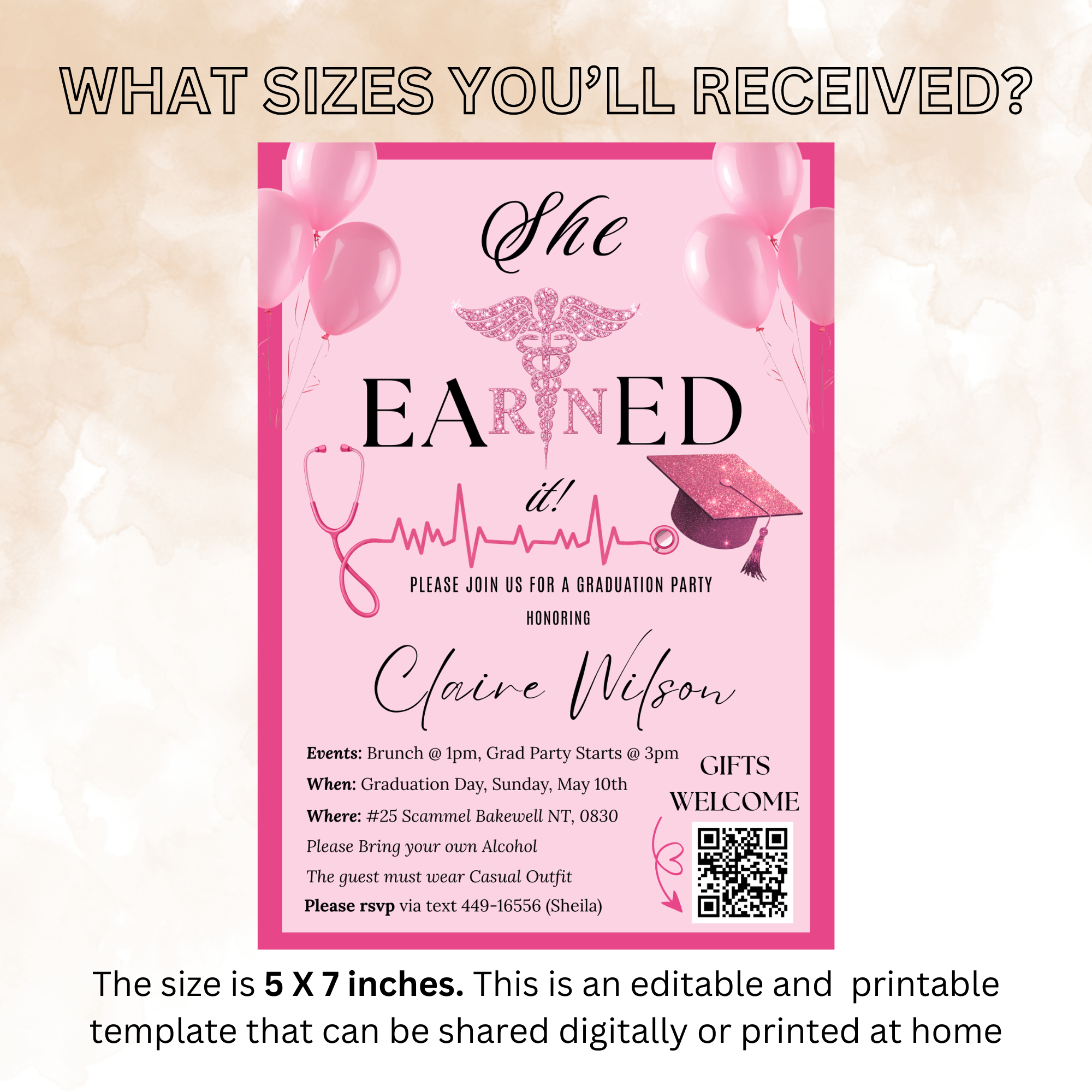 Pink Nurse Graduation Invitation, RN Pinning Ceremony Invite, BSN Invite, Girl Nursing Invite, Canva Digital Printable Template