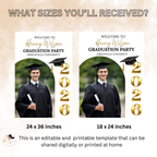 Boy Graduation Welcome Party Sign, Male Senior Grad Announcement Poster Sign with photo, Class 2026 Men Graduates Sign Printable Template
