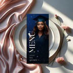 Editable Graduation Menu with Photo, Blue Grad Party Dinner Brunch Menu Card, Class of 2026 Menu For Him and Her, Printable Canva Template