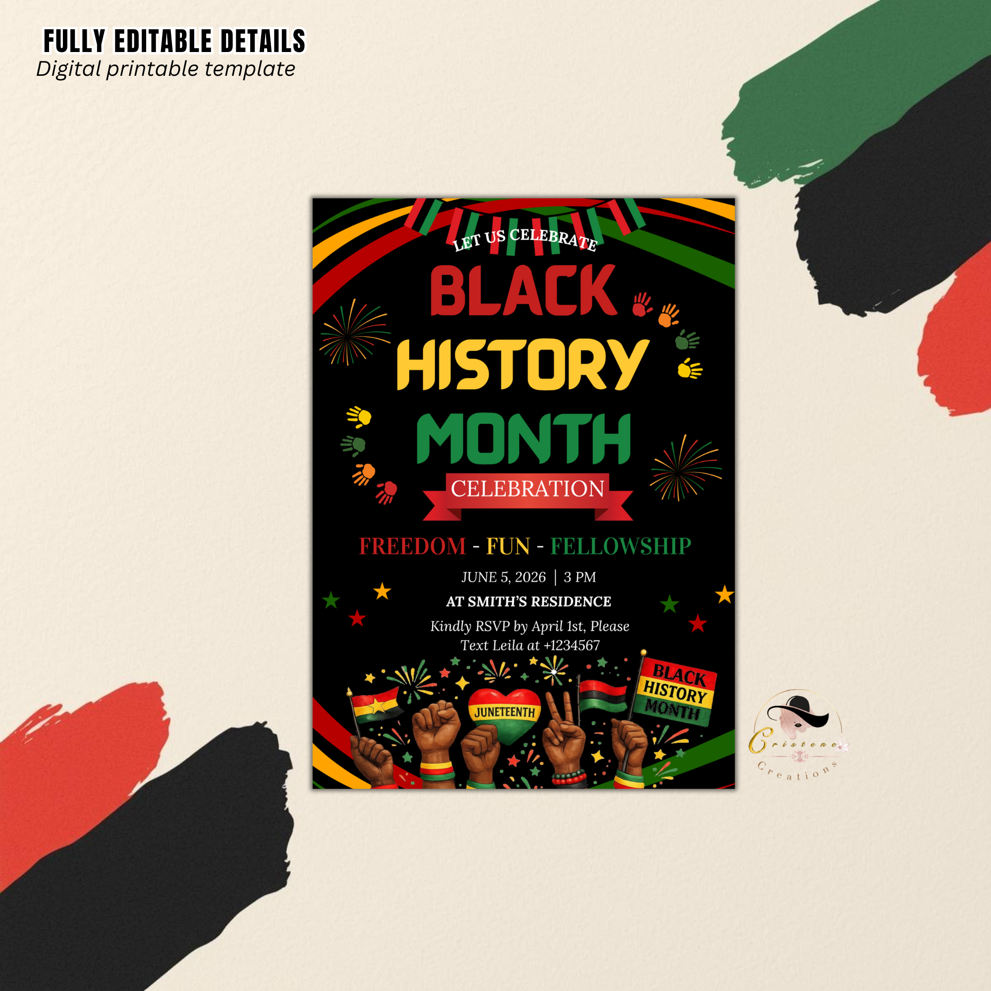 Juneteenth Invitation, Independence Day, Black Freedom Celebration Flyer Card, Black History Month Invite, Digital Printable Template