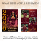 Graduation Invitation with Photo, College High School Senior Grad Party Announcement, Burgundy Gold Printable Editable Digital Template