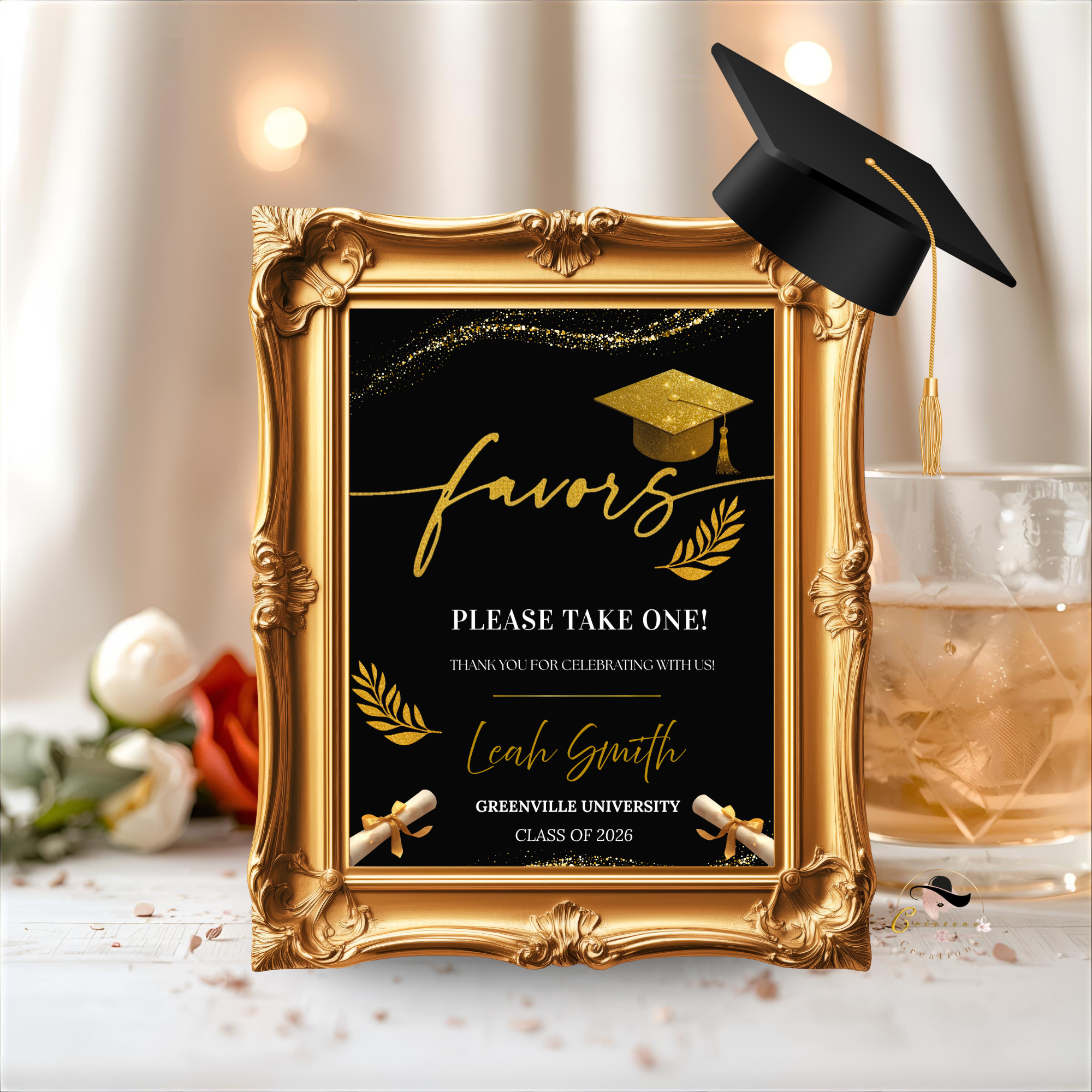 Graduation Favor Sign Template, Black Gold Grad Table Sign, Class of 2026 Party Favors Sign, High School Party Sign, Digital Printable Canva