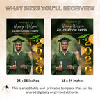 Boy Graduation Welcome Party Sign, Male Senior Grad Poster Sign with photo, Class 2026 Men Graduates Sign, Green Gold Printable Template