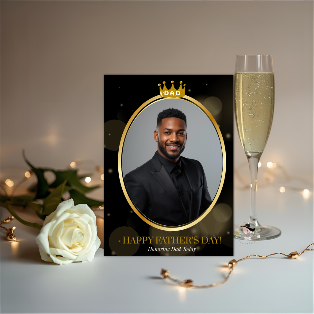 Editable Fathers Day Invitation with Photo, Black Gold Suit and Tie Dad Brunch or Dinner Invite, Canva Printable Digital Template