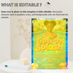 Kids Pool Party Birthday Invitation with Photo, Summer Tropical Splash Party Invite, Girl Swim Invite, Printable Editable Digital Template