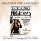 Newspaper Prom Send Off Party Invitation, Black Silver Prom Queen with photo invite, Girl Prom Night Flyer Card, Digital Printable Template