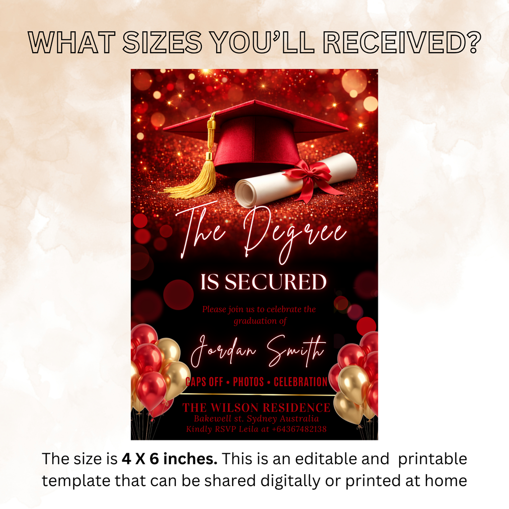 Red Graduation Announcement Invitation, Senior Grad Party invite, High School Class of 2026 Boy Girl Flyer Card, Digital Printable Template