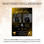 Twin Graduation Invitation with Photo, Double Senior Grad Party Invite For Him and Her Class of 2026 Graduates Black Gold Printable Template