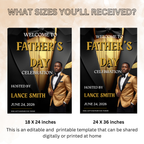 Fathers Day Welcome Sign with Photo, Tuxedo Theme Dad Party Poster Sign, Brunch Dinner Drinks Celebration, Editable Canva Printable Template