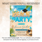Graduation Beach Party Invitation, High School College Summer Tropical Grad Invite for Him and Her, Printable Editable Canva Template
