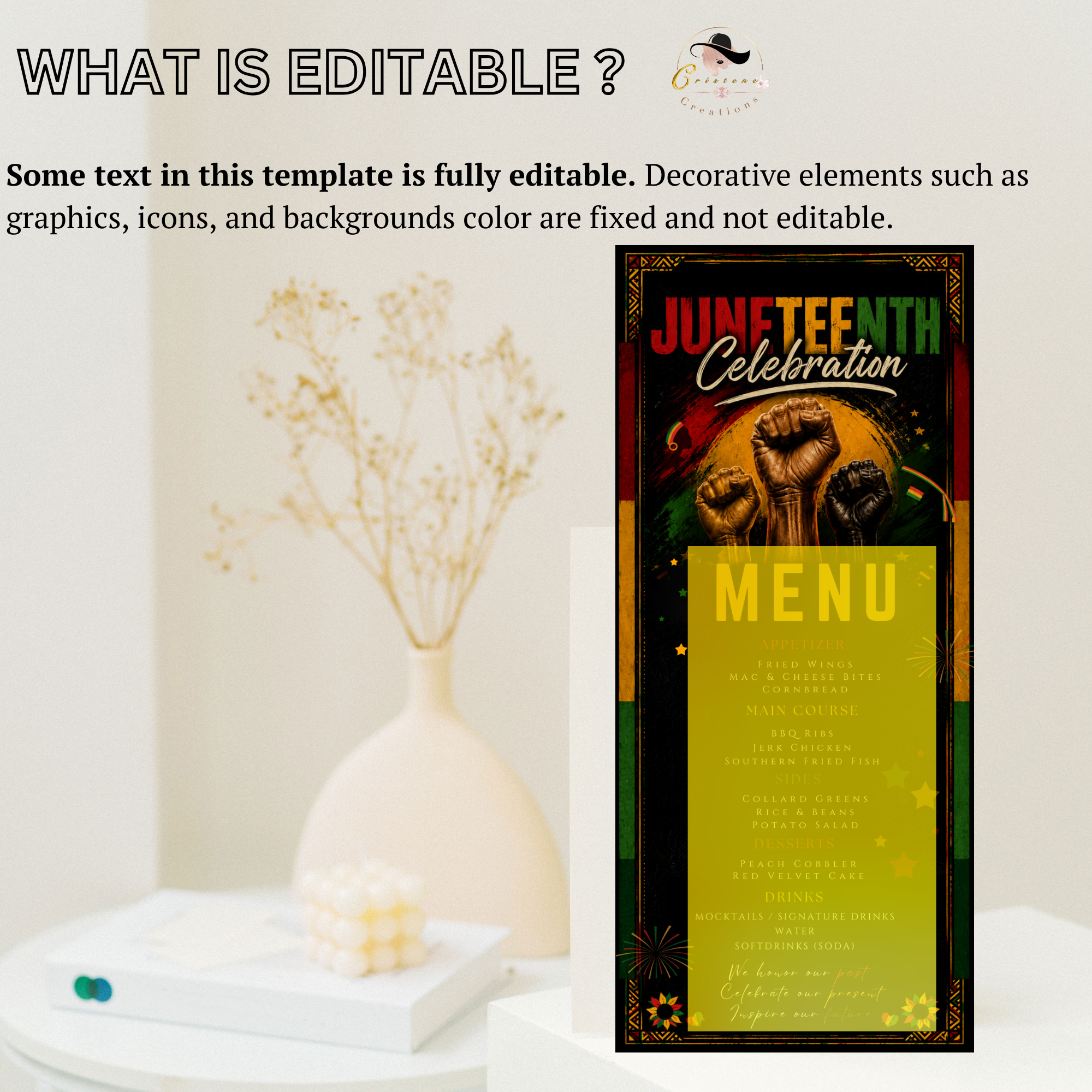 Juneteenth Party Menu Template, June 19th Black Freedom Day BBQ Cookout Menu, Jubilee Day Dinner Menu Card, Printable Digital Canva Template