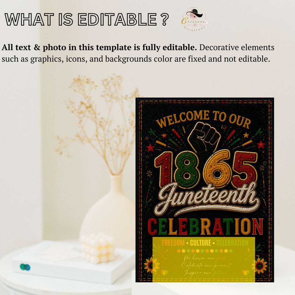 Juneteenth Welcome Party Sign, June 19th Emancipation Day Black Freedom Celebration Sign, 1865 Poster Board Sign, Printable Canva Template