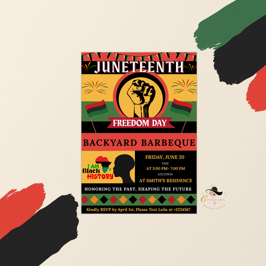 Juneteenth Invitation, Independence Day, Black Freedom Celebration Flyer Card, BBQ Party Invite, Cookout Invite, Digital Printable Template