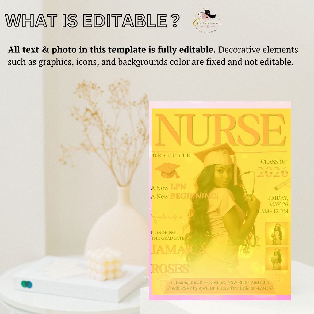 LPN Nurse Graduation Invitation with Photo, Pink Nurse Pinning Ceremony Invite, Nursing Flyer Card, Editable Canva Printable Template