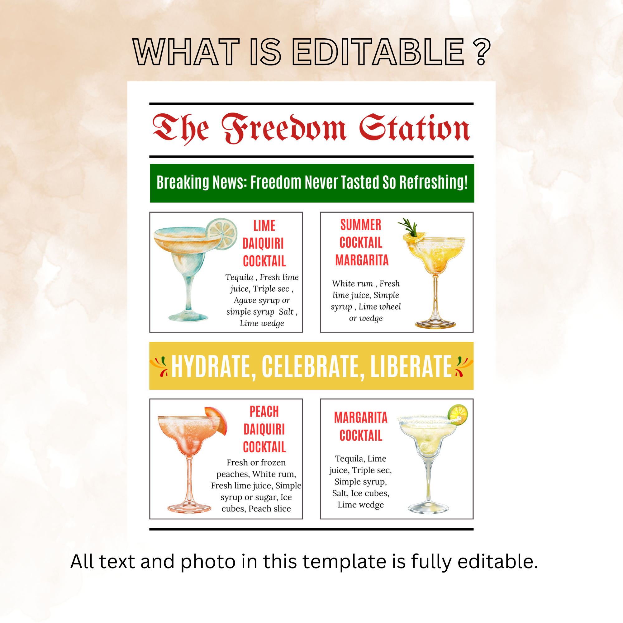Juneteenth Signature Drinks Sign, June 19th Black Freedom Day Party Bar Menu, Jubilee Day Cocktails Sign, Printable Template