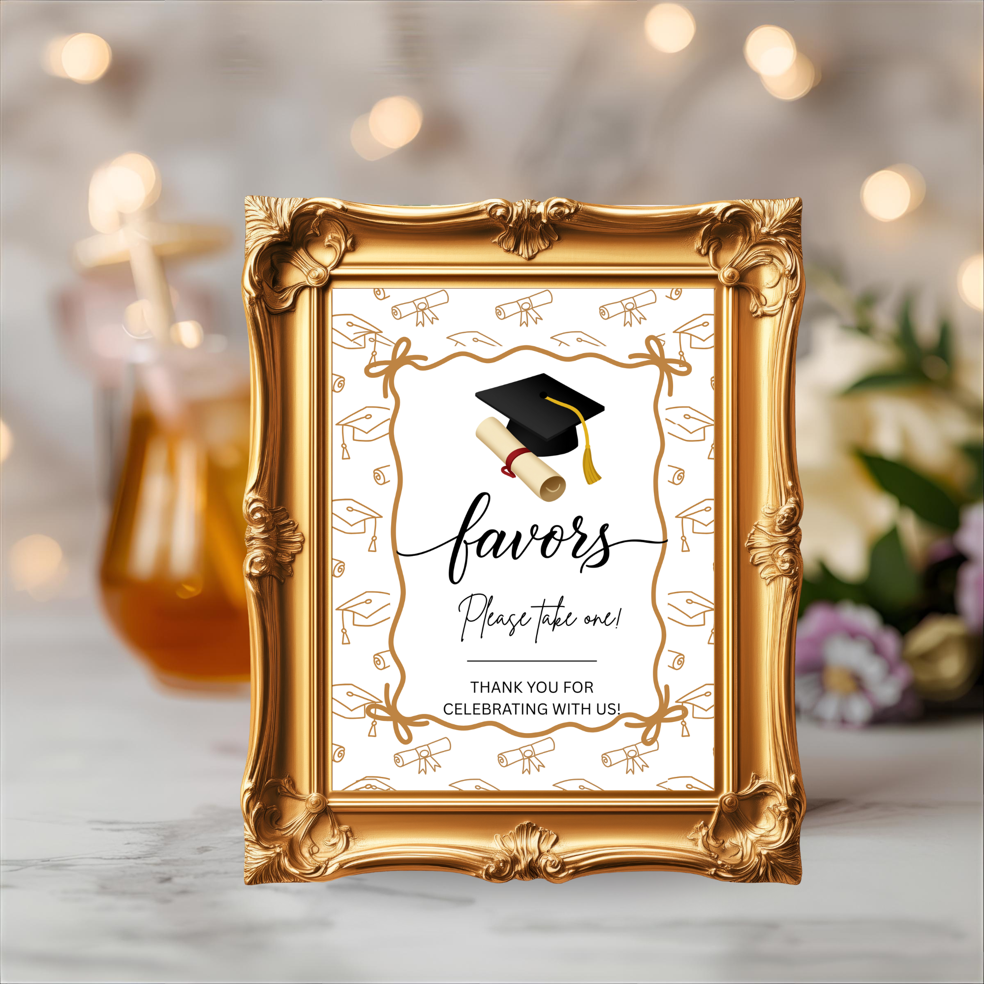 White Gold Coquette Graduation Table Signs Bundle, Senior Grad Favor sign, College Fund Sign, Woman Graduates Party Decor Printable Template
