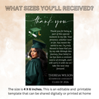 Graduation Thank You Card with Photo, High School College Grad Party Thank You Note For Him Her, Green Editable Printable Digital Template