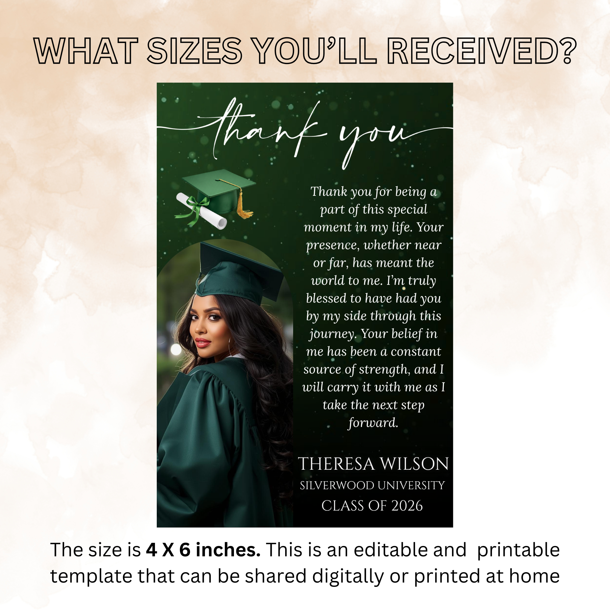 Graduation Thank You Card with Photo, High School College Grad Party Thank You Note For Him Her, Green Editable Printable Digital Template