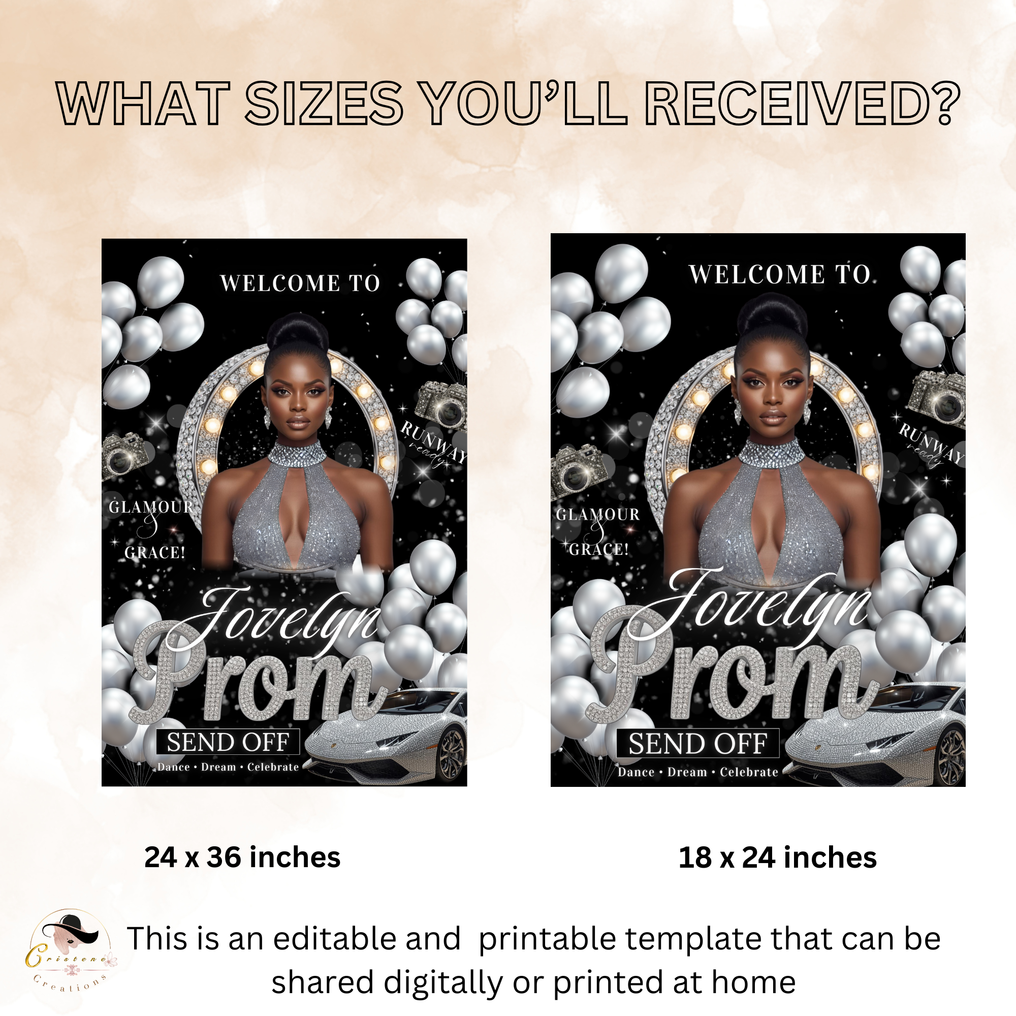 Black Silver Prom Send Off Welcome Party Sign, Prom Queen Poster Sign with photo, Entrance Board Sign, Teen Girl and Boy Printable Template