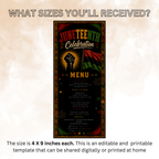 Juneteenth Menu Template, June 19th Black Freedom Day BBQ Cookout Party Menu, Jubilee Day Menu Card, Printable Digital Canva Template