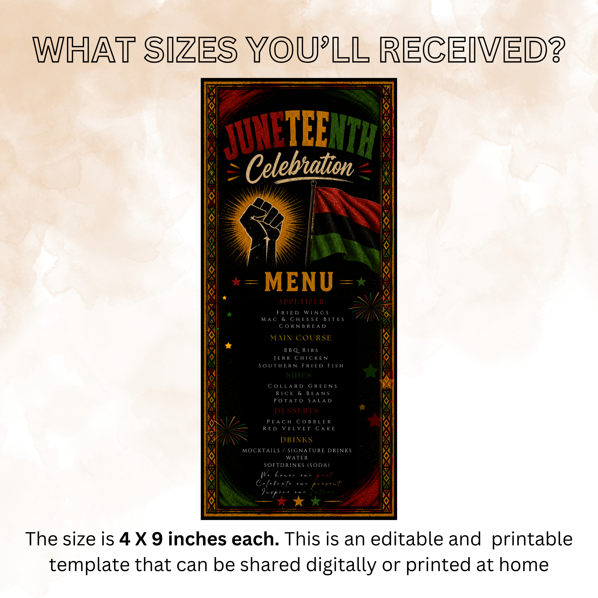 Juneteenth Menu Template, June 19th Black Freedom Day BBQ Cookout Party Menu, Jubilee Day Menu Card, Printable Digital Canva Template