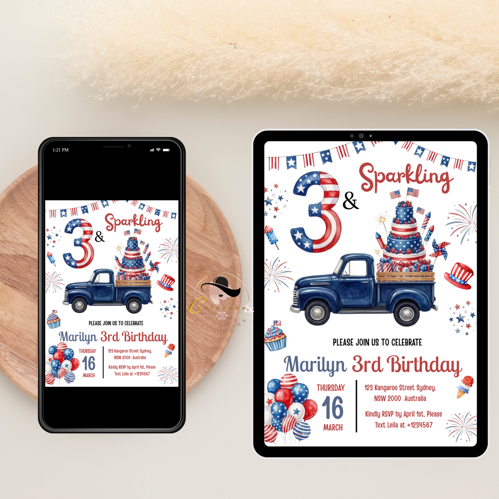 4th of July Birthday Invitation for Kids, Patriotic Pool Party Invite, Fourth of July Invite, Red White Blue Printable Digital Template