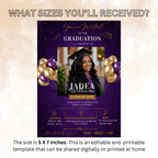 Purple Graduation Announcement Invitation with Photo, Class of 2026 Grad Party Invite for Him and Her High School College Editable Printable