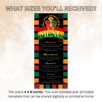 Juneteenth Menu Template, Black Freedom Day Menu Card, Independence Day Cookout BBQ Party Menu, Editable Canva Printable