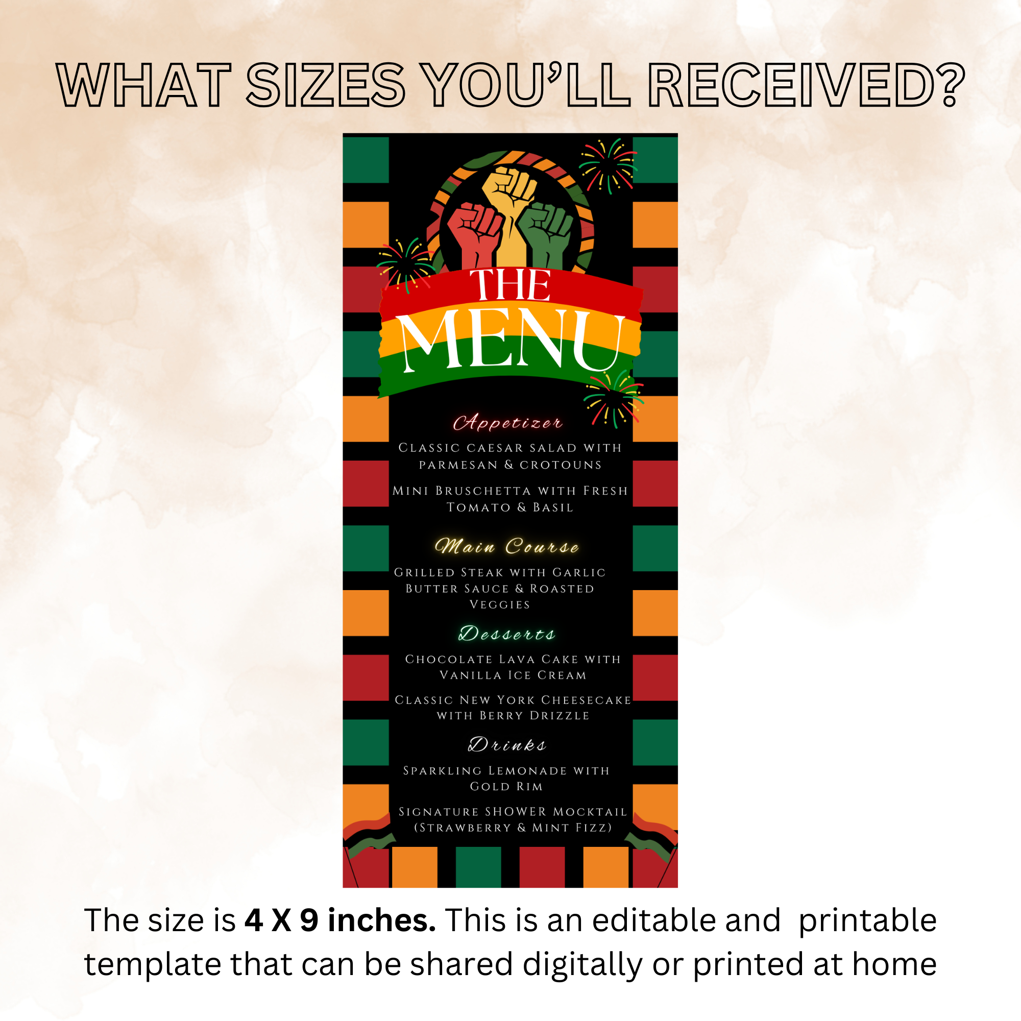 Juneteenth Menu Template, Black Freedom Day Menu Card, Independence Day Cookout BBQ Party Menu, Editable Canva Printable